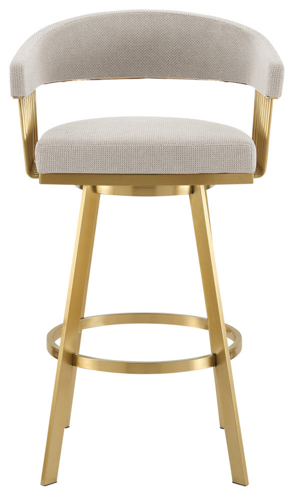 Chelsea Swivel Counter Stool, Gold Brushed Stainless Steel, Taupe Fabric, 26"