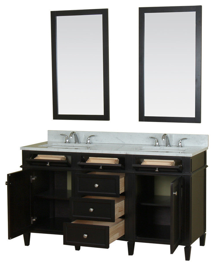 Samantha 60" Bathroom Vanity With Carrera Marble Top and Mirror
