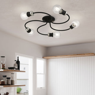Bromley 5 Light Black With Brushed Nickel Accents Large Flush Mount