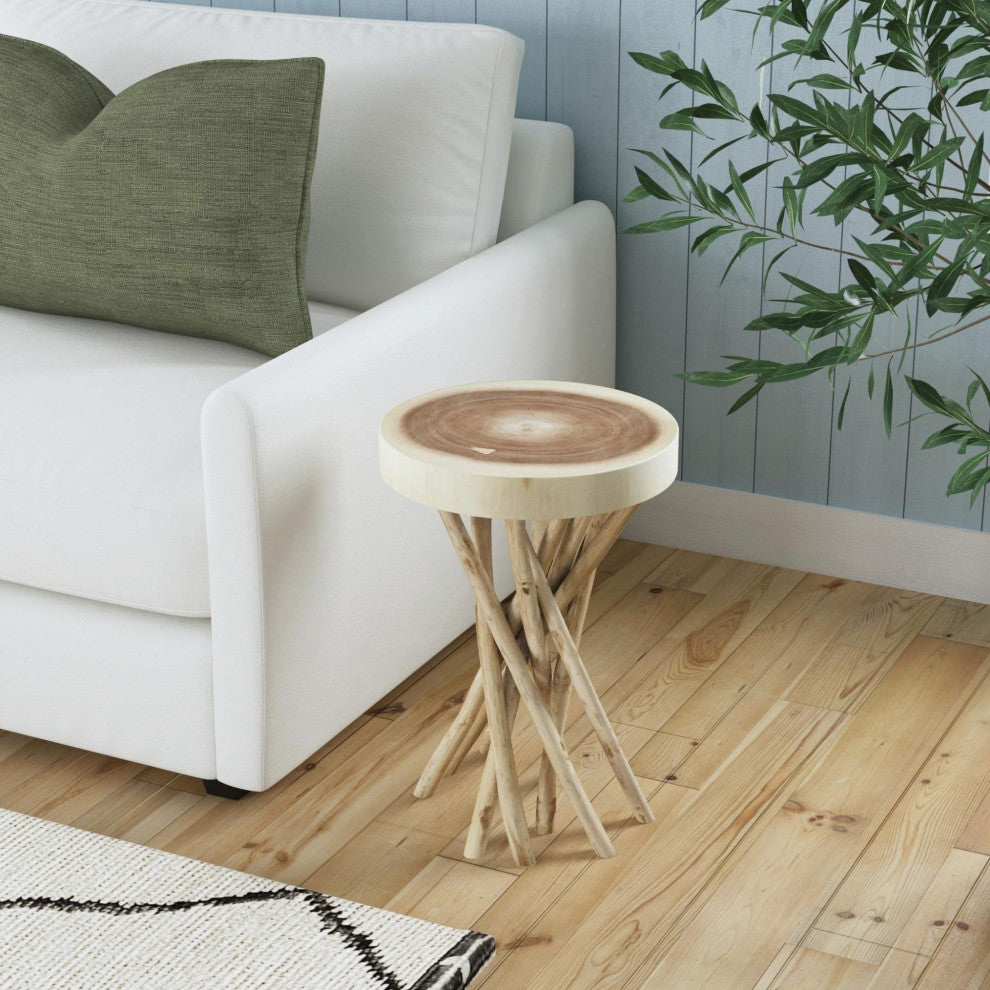 East at Main Kenton Solid Teak Wood Round Accent Table, Brown