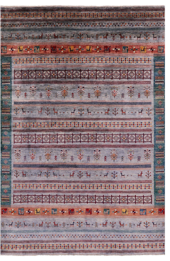 Persian Gabbeh Tribal Handmade Wool Rug 6' 6" X 9' 11" Q9663