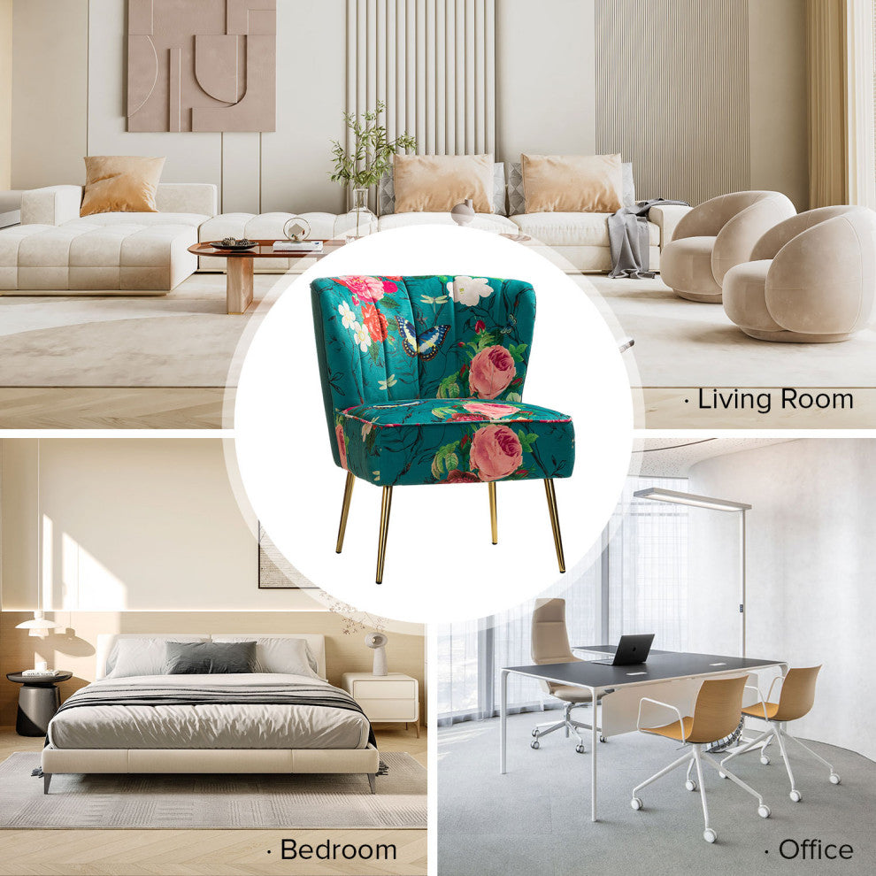 Accent Side Chair With Tufted Back, Blue