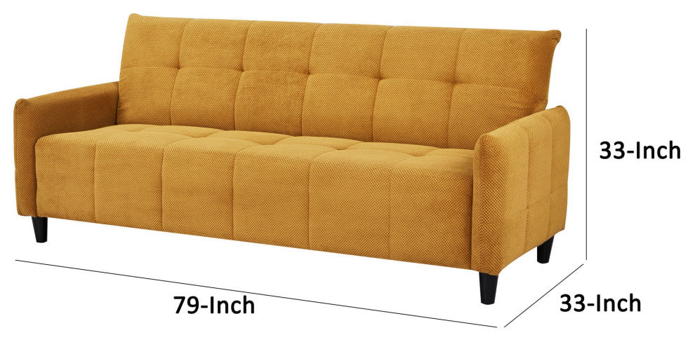 Benzara BM285049 79" Convertible Sofa Bed Futon, Tufted Cushions, Yellow