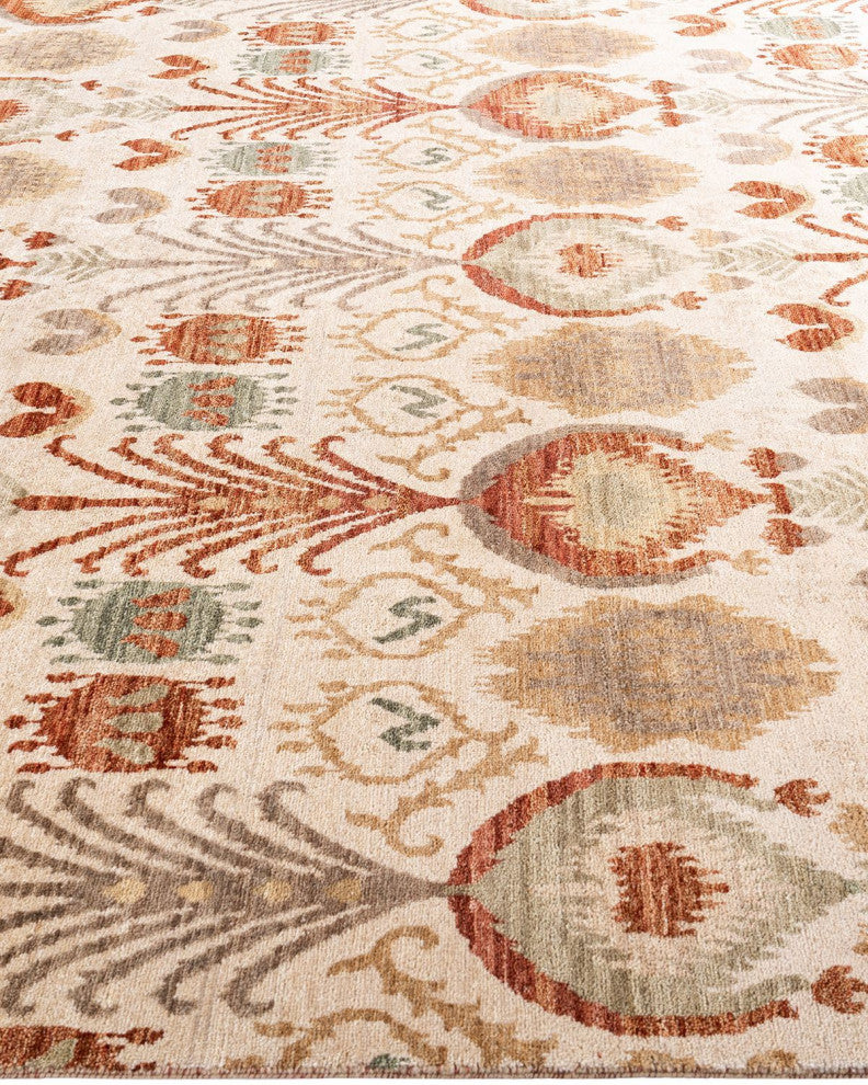 Ikat One-of-a-Kind Hand-Knotted Area Rug Beige, 7' 10" x 10' 1"