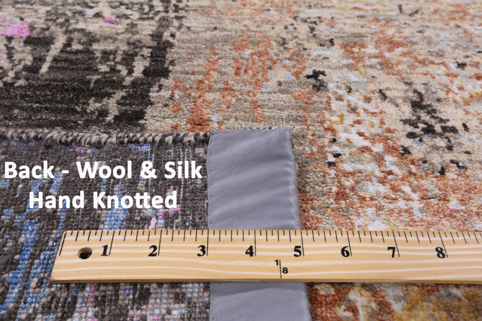Abstract Wool and Silk Hand Knotted Rug 5' 11" X 9' 2" Q6855