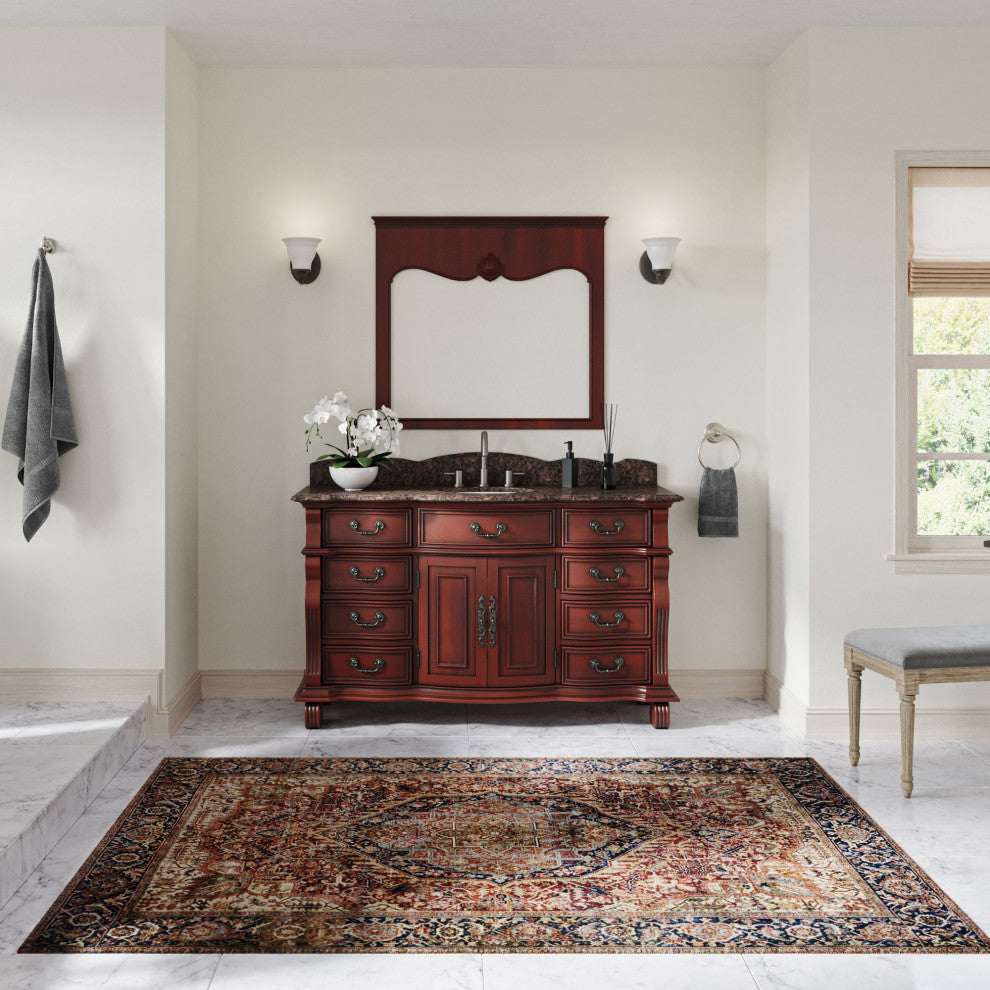 60 inch Cherry Wood Hopkinton Bathroom Sink Vanity Baltic Brown Stone Top, Cherry, 60", Single Sink, Freestanding, With Mirror