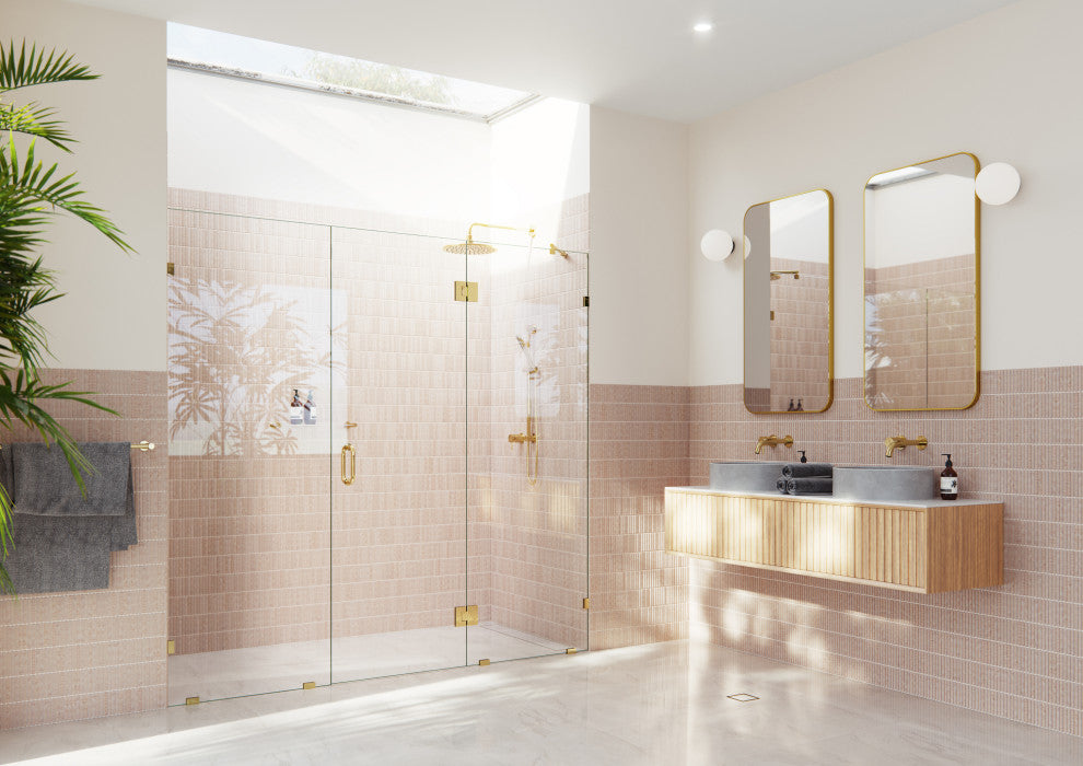 Glass Warehouse 78"x101" Frameless 3 Panel Inline Shower Door, Polished Brass