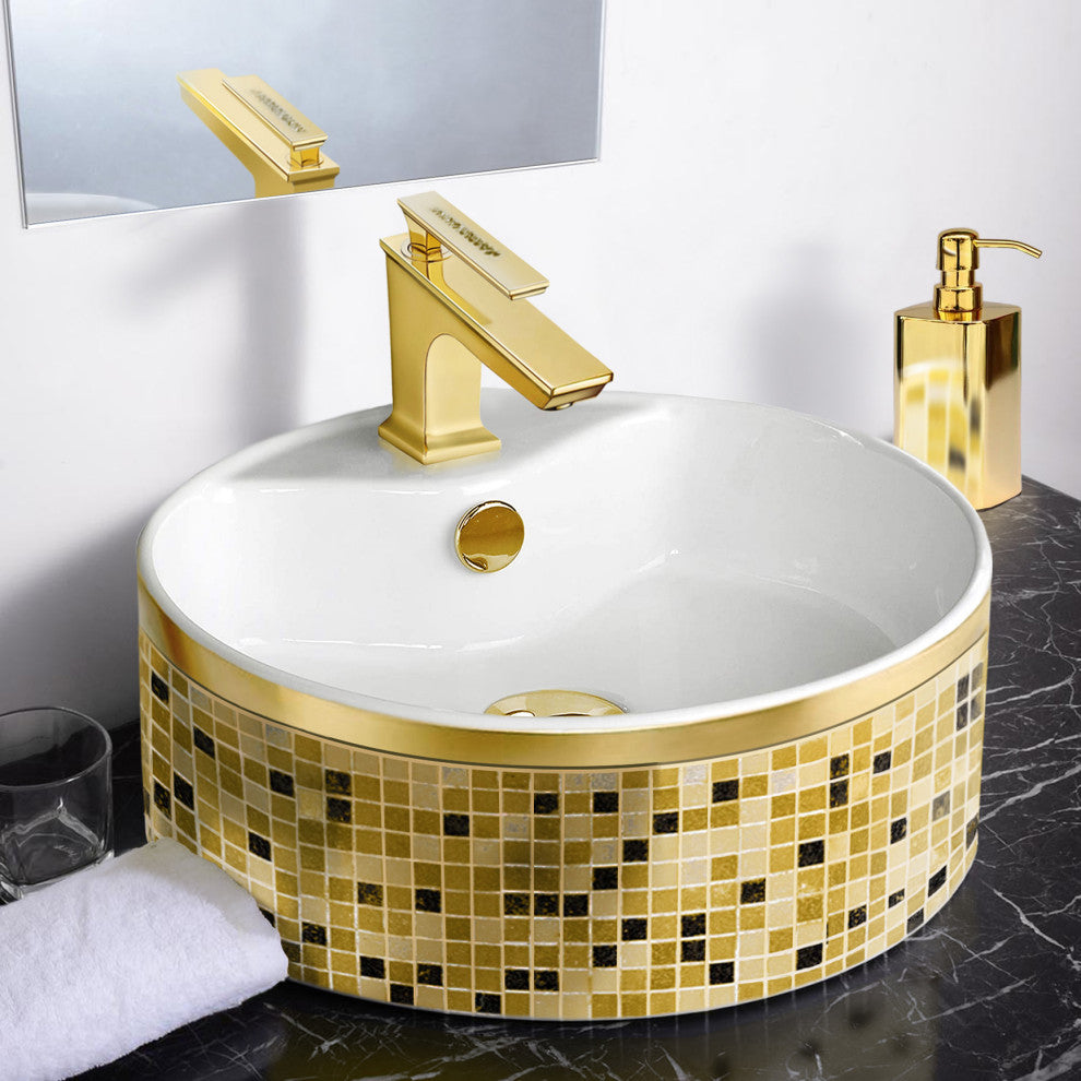Gold and Crystal Lavatory Faucet Single Handle