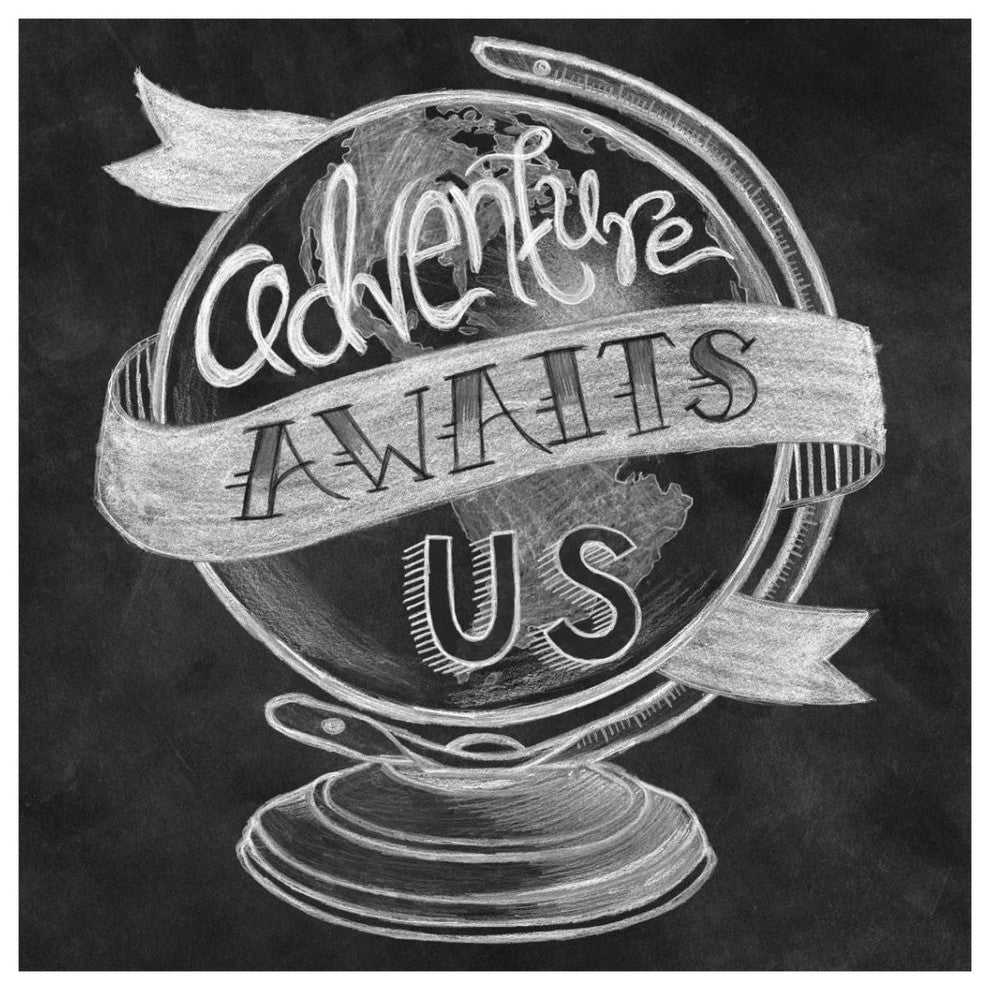 "Adventure Love Globe Chalk" Digital Paper Print by Mary Urban, 38"x38"