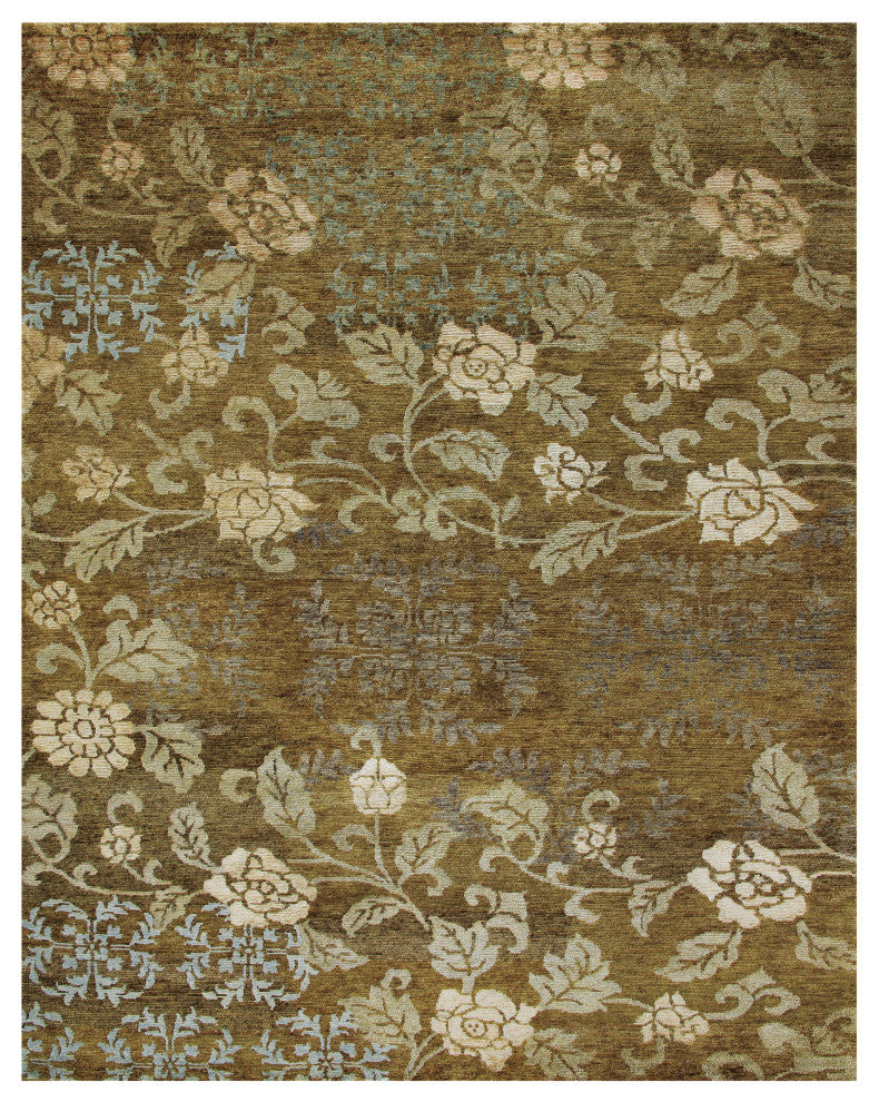 Weave & Wander Timeo Hand Knot Oriental Rug, Brown/Gold, 7'9"x9'9"