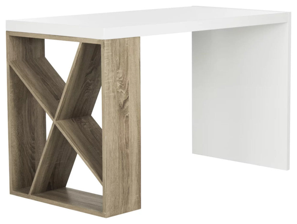 Scandinavian Desk, X-Shaped Leg With Spacious Rectangular Top, White/Light Grey