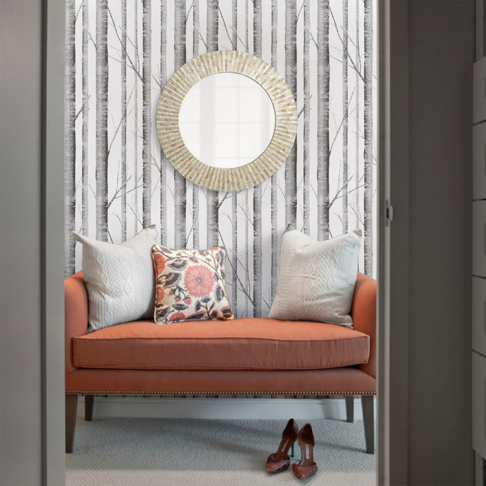 Birch Tree Peel and Stick Vinyl Wallpaper, Gray, 24" X 60"