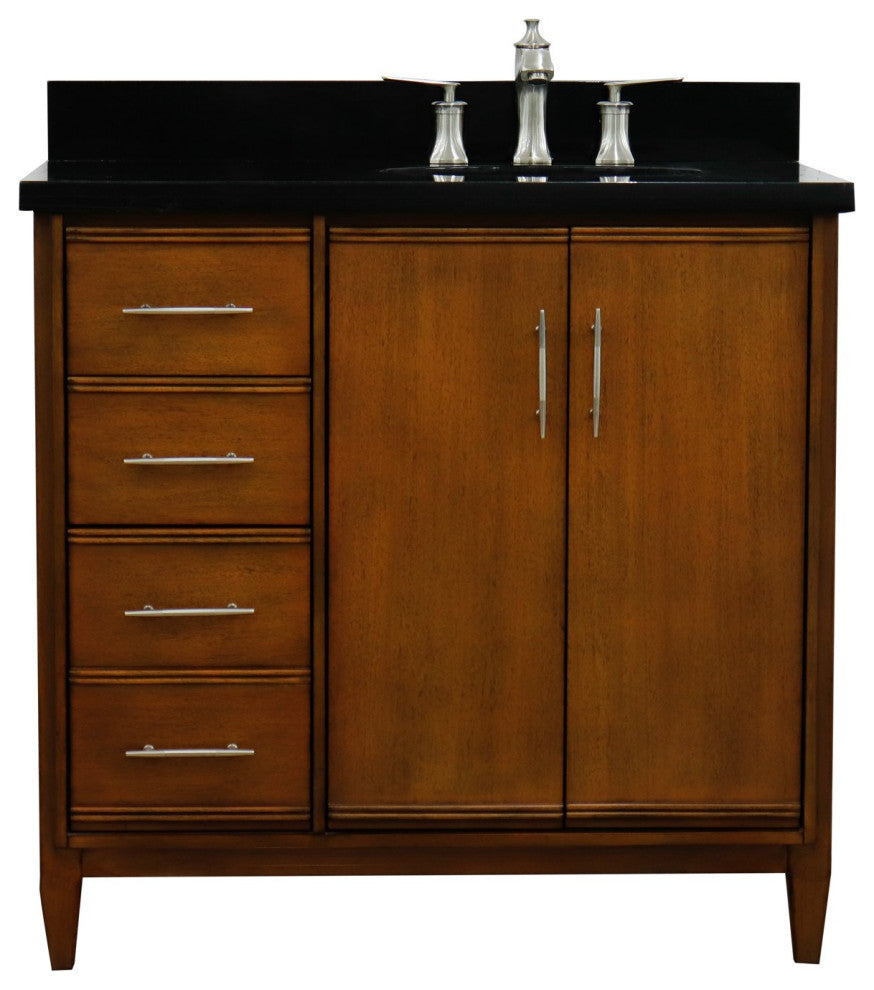 37" Single Vanity, Walnut Finish With Black Galaxy