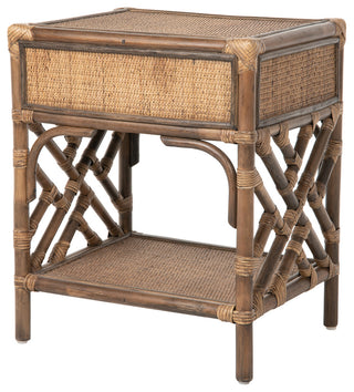 Rattan Chippendale Bedside Table, Natural, Antique Brown