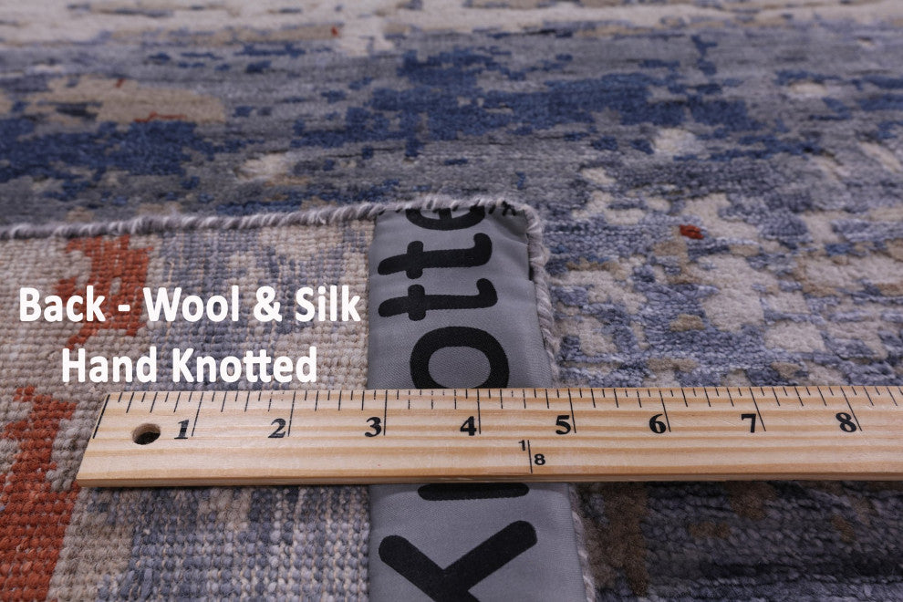 Modern Hand Knotted Wool and Silk Rug 9' 10" X 13' 3" Q7247