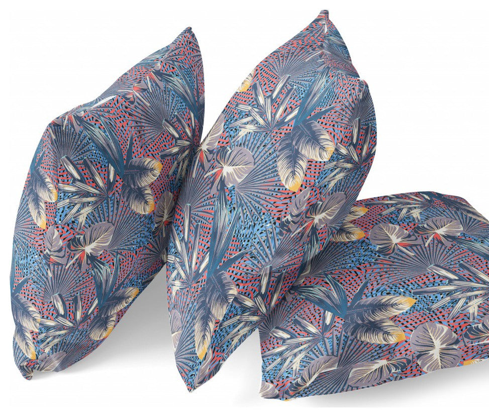 28" Indigo Red Tropical Indoor Outdoor Throw Pillow