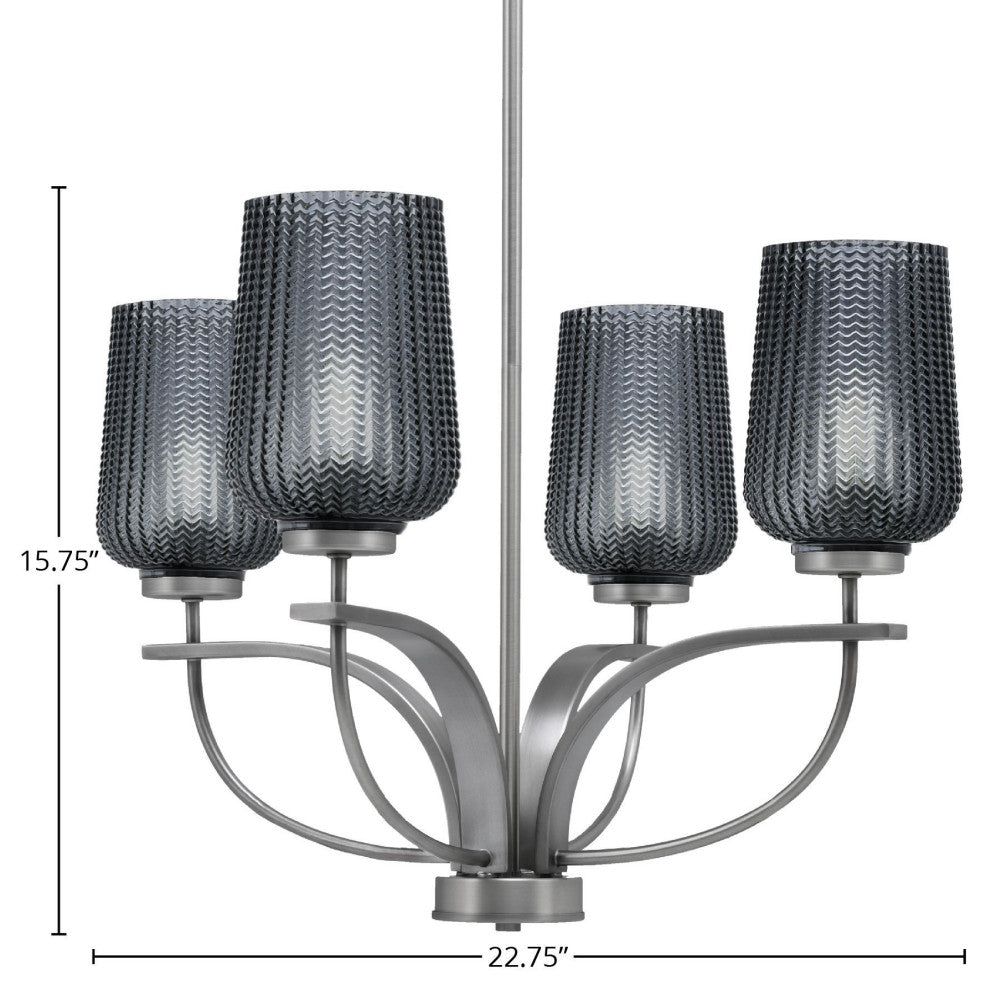 Cavella 4-Light Chandelier, Graphite, 5" Smoke Textured Glass