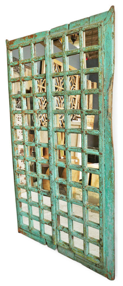 Consigned Old Turquoise Raja Door Mirror