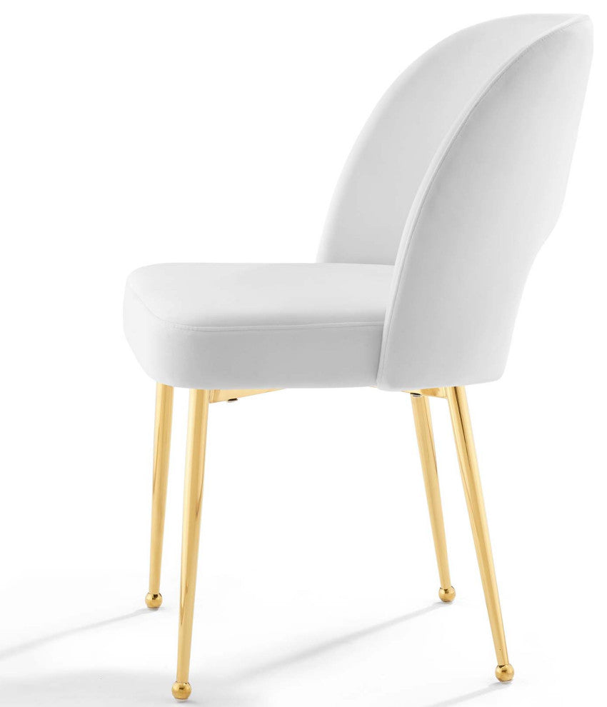 Modern Designer Dining Room Side Chair, Velvet Fabric Metal Steel, White