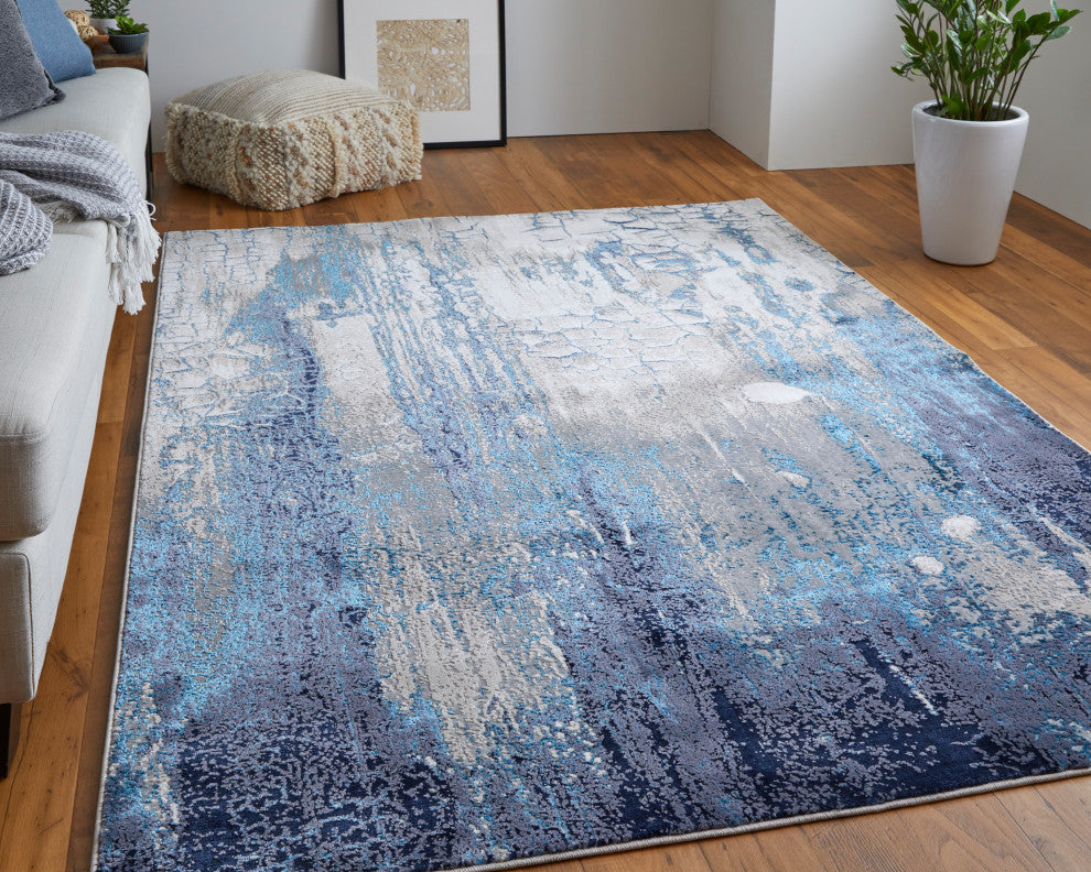 Weave & Wander Armada Contrasting Blue/Beige Rug, 6'7"x9'6"