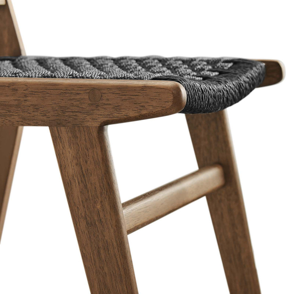 Saoirse Woven Rope Wood Dining Side Chair, Set of 2, Walnutt Black
