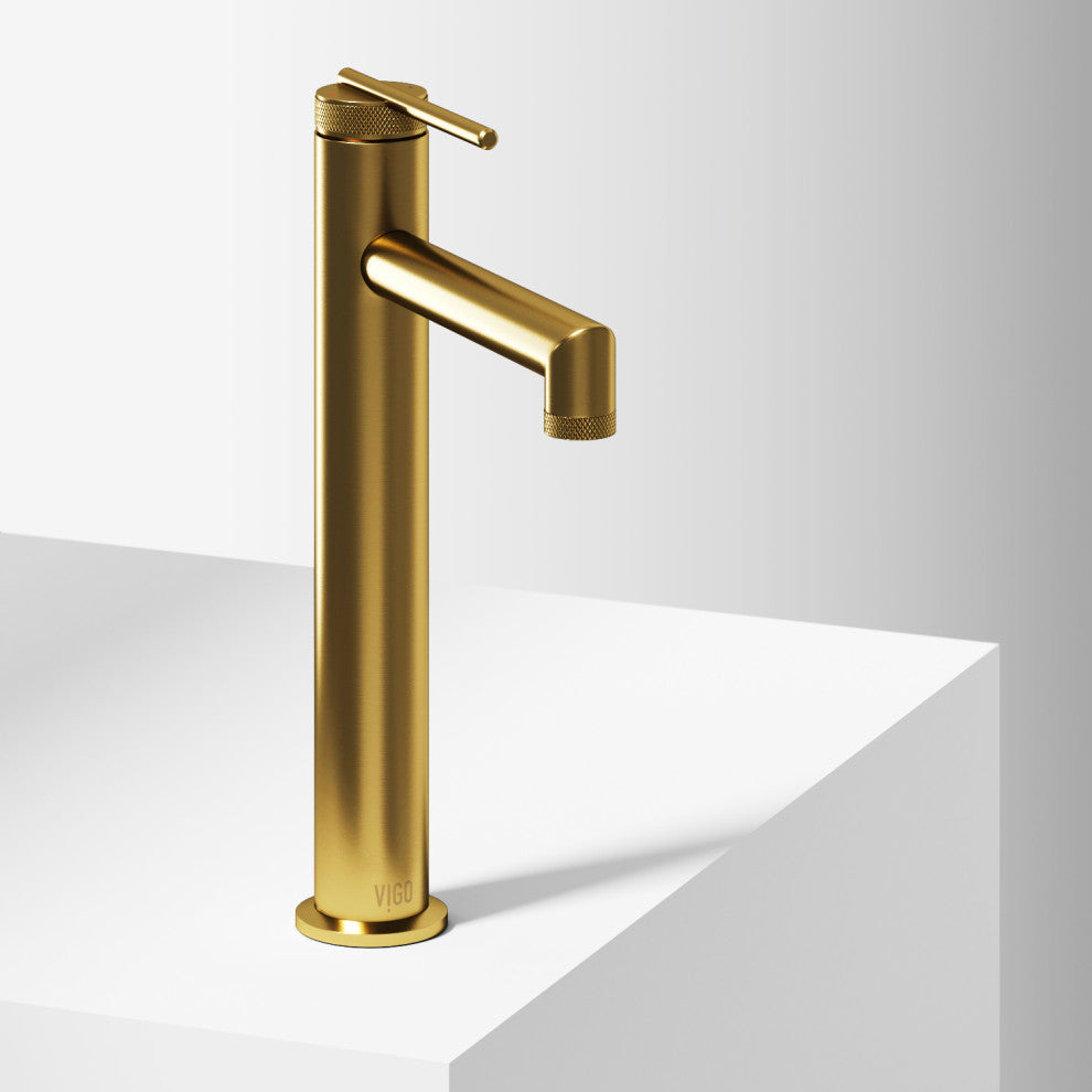 VIGO Sterling 11" H Single Handle Single Hole Bathroom Vessel Faucet, Matte Brushed Gold