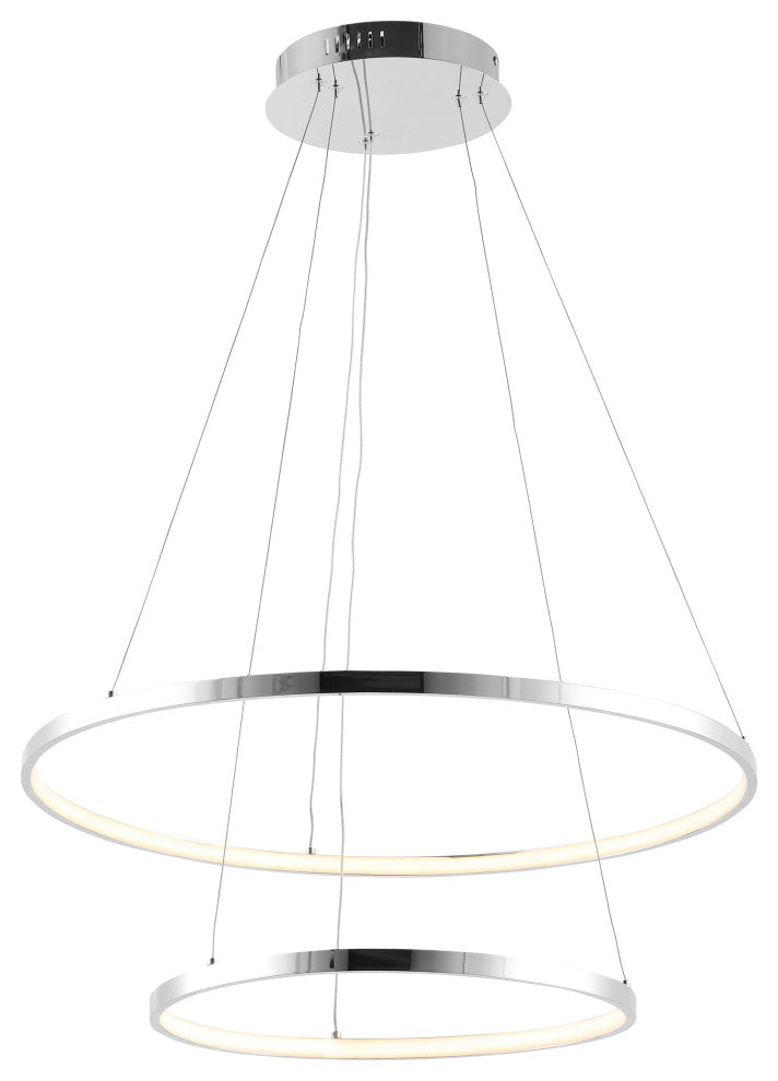 Circulo Metal Round Modern LED Pendant, Chrome, Width: 24"