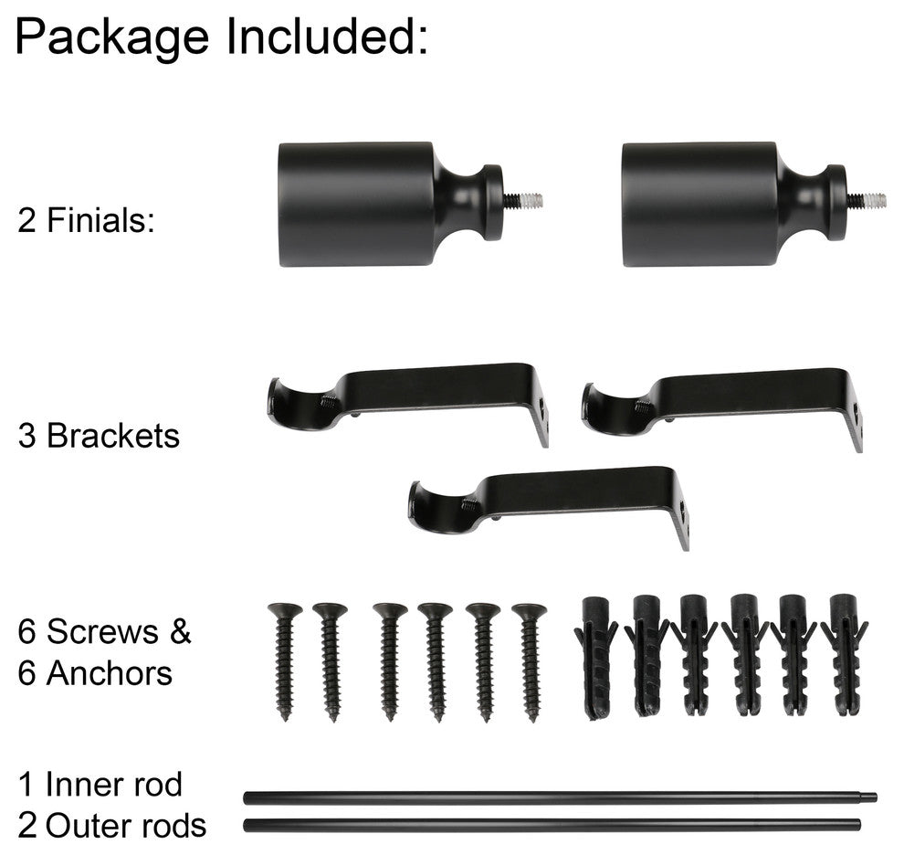 UTOPIA ALLEY 3/4 Inch Curtain Rod - Curtain Rods For Windows 86 to 120", Black