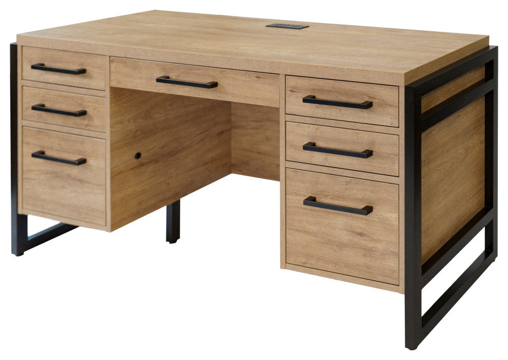 Modern Wood Laminate Office Desk, Office Table, Fully Assembled, Light Brown