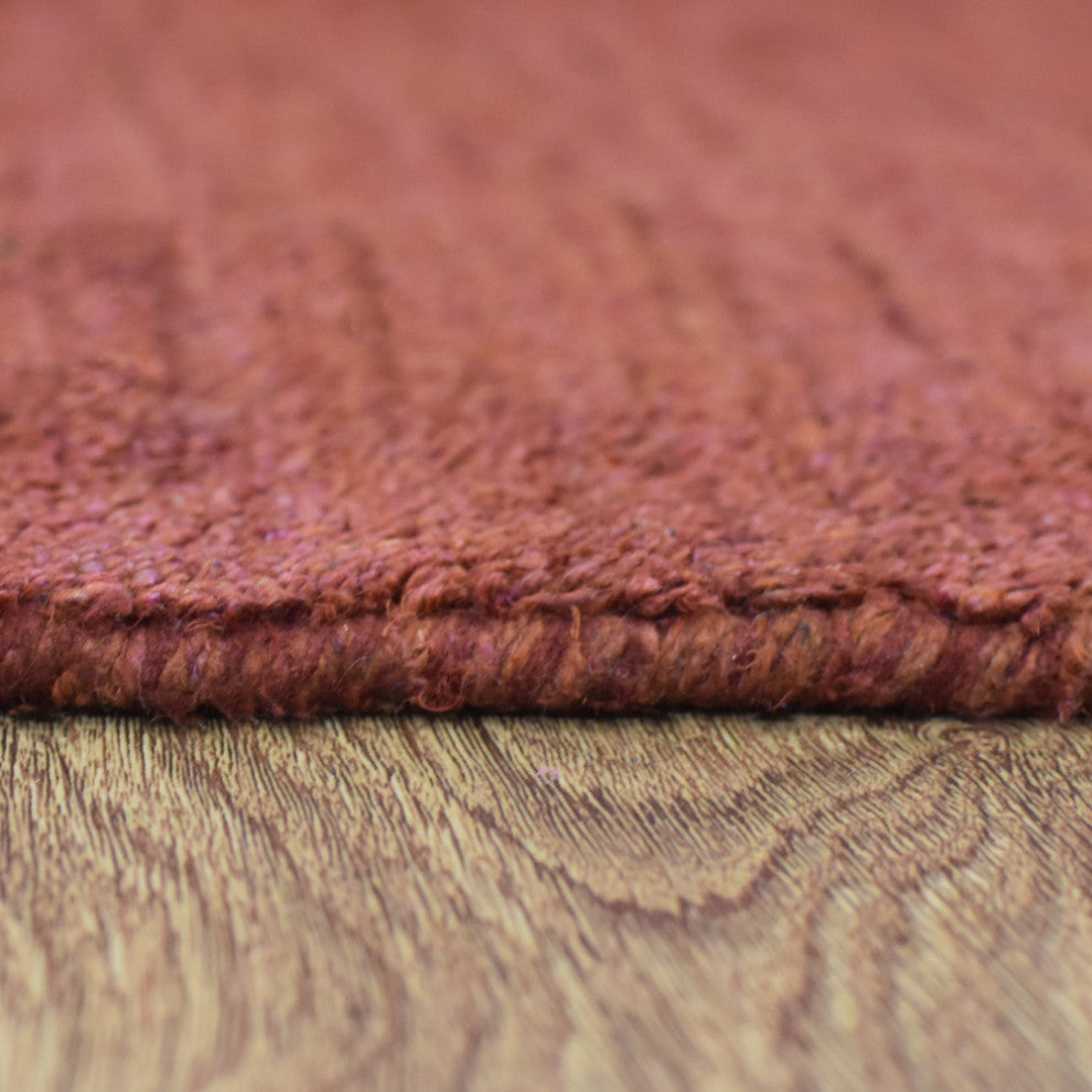 Hand Knotted Loom Silk Mix Area Rug Solid Dark Orange
