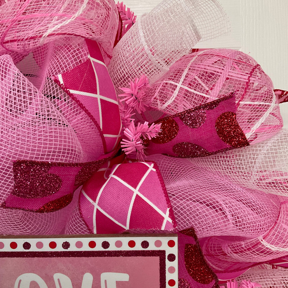Love Struck Valentines Day Wreath Handmade Deco Mesh 24 inch or 28 inch, Extra Large 28 Inch