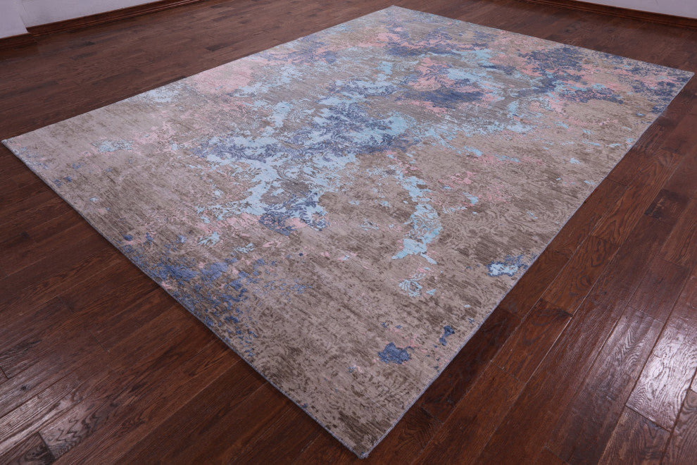 9' 0" X 12' 2" Modern Handmade Wool & Silk Rug - Q15551