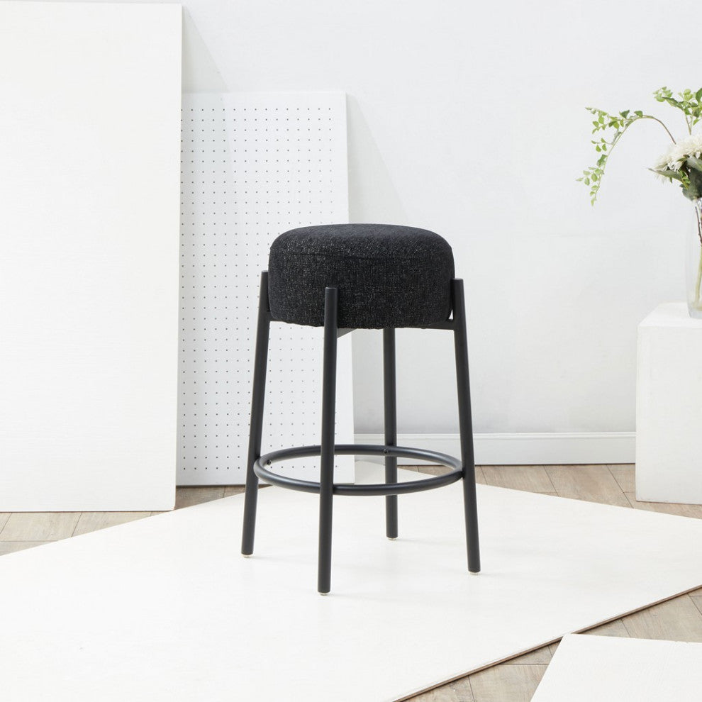 Safavieh Couture Paisleigh Boucle Metal Leg Counter Stool, Black/Black