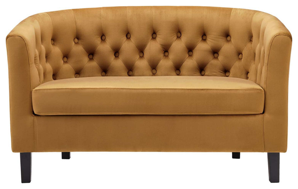 Loveseat Sofa, Velvet, Brown, Modern, Living Lounge Room Hotel Lobby Hospitality