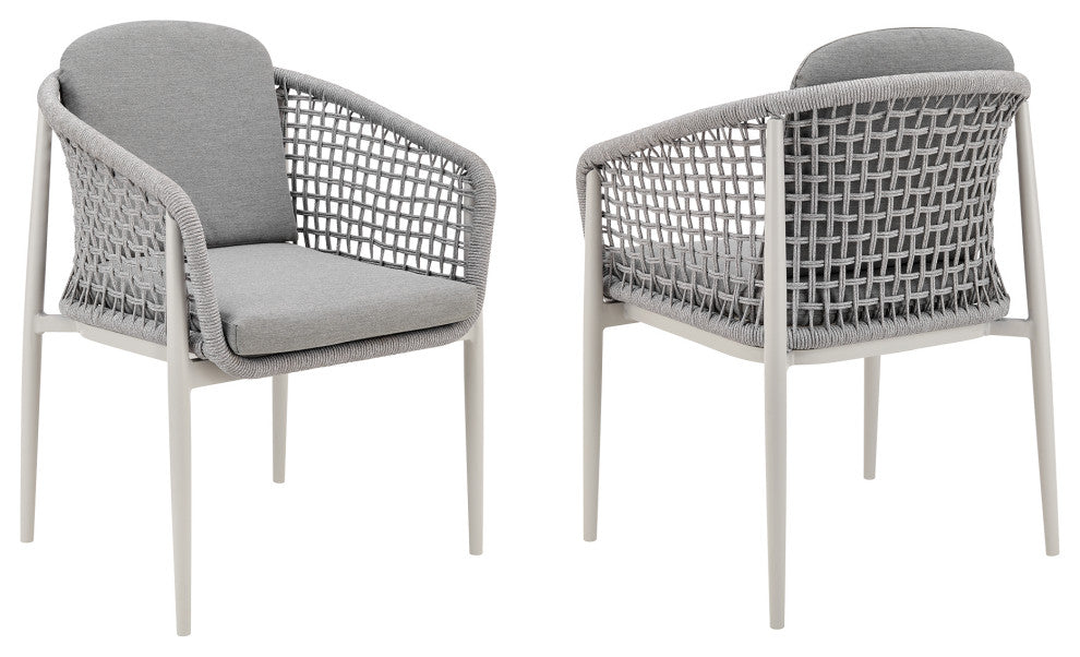 Rhodes Outdoor Patio Dining Chair, Light Gray Rope/Cushions Set of 2