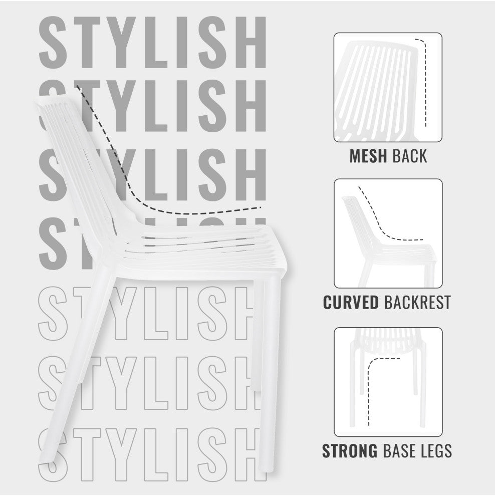 LeisureMod Acken Mid-Century Modern Plastic Dining Chair, White