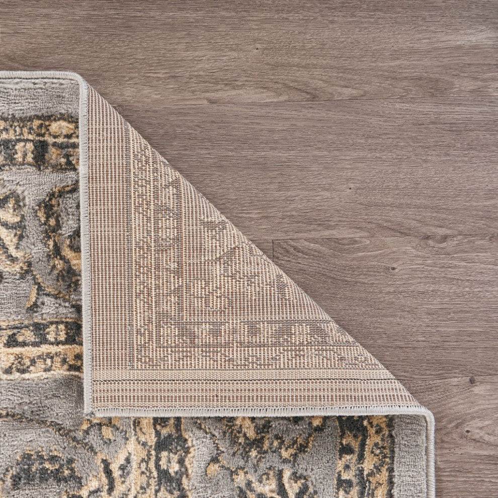 8" x 9" Gray Floral Vines Traditional Area Rug