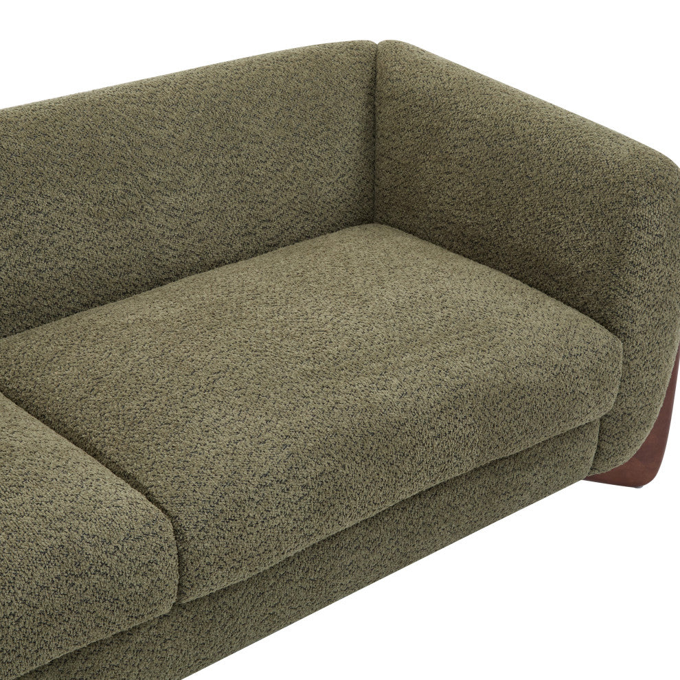 CKH 82" Boucle Sherpa Upholstered Sofa, Olive Green