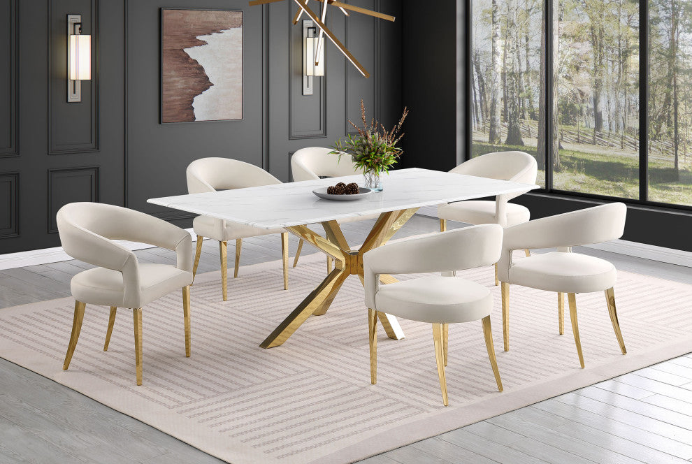 Venera Rectangular 79" Faux Marble Dining Table White