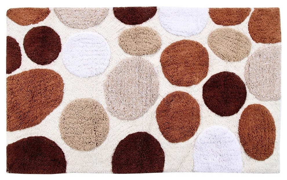 Anti-Skid Machine Washable Cotton Pebble Stones Bath Rug, Brown, 50" X 30"