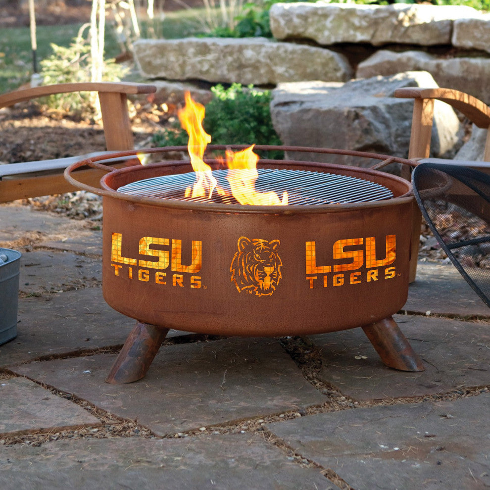 Customizable NCAA Logo Fire Pit, Rust Patina, Lsu
