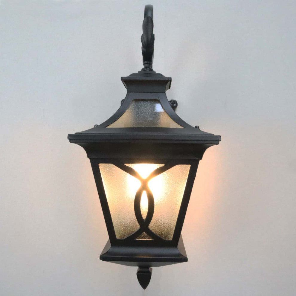 Black Outdoor Wall Sconce Light With Water Glass Shade
