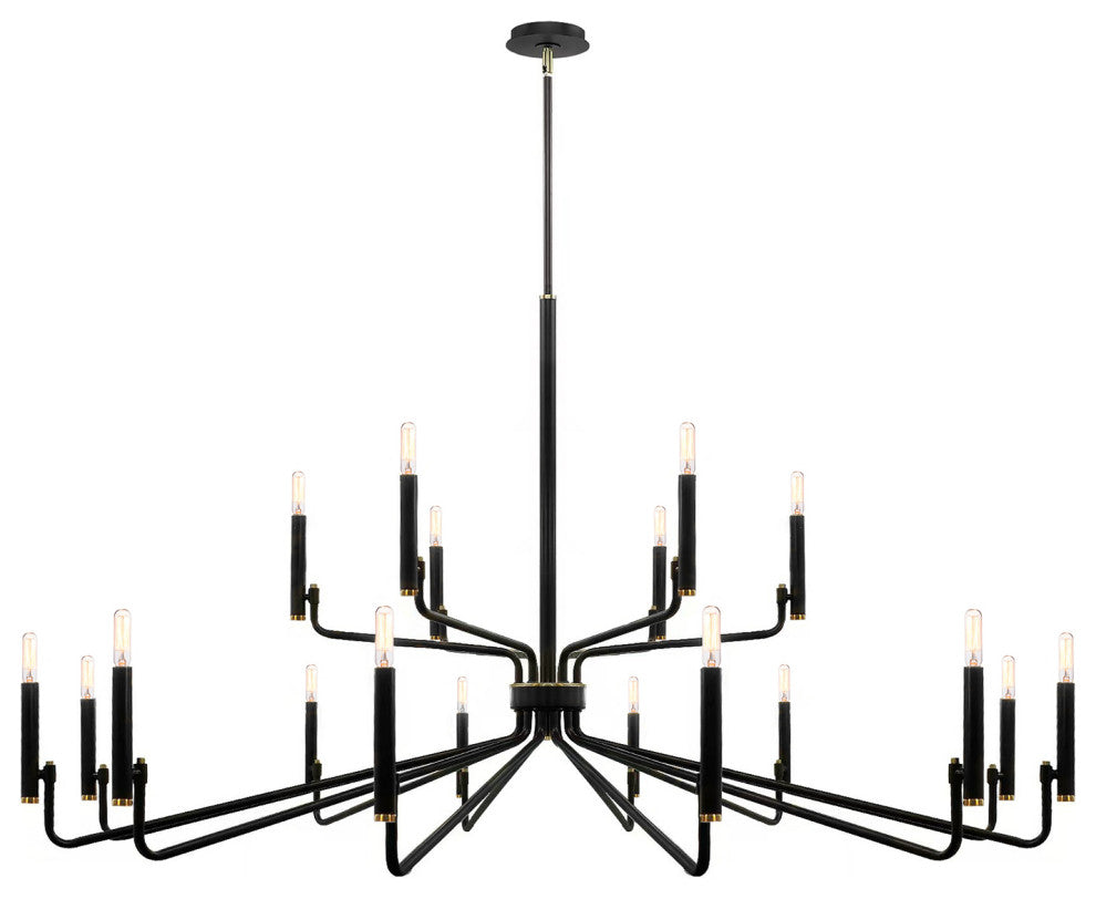 Bedford Matte Black With Brass Chandelier 18-Light 57"Lx57"Wx32.75"H