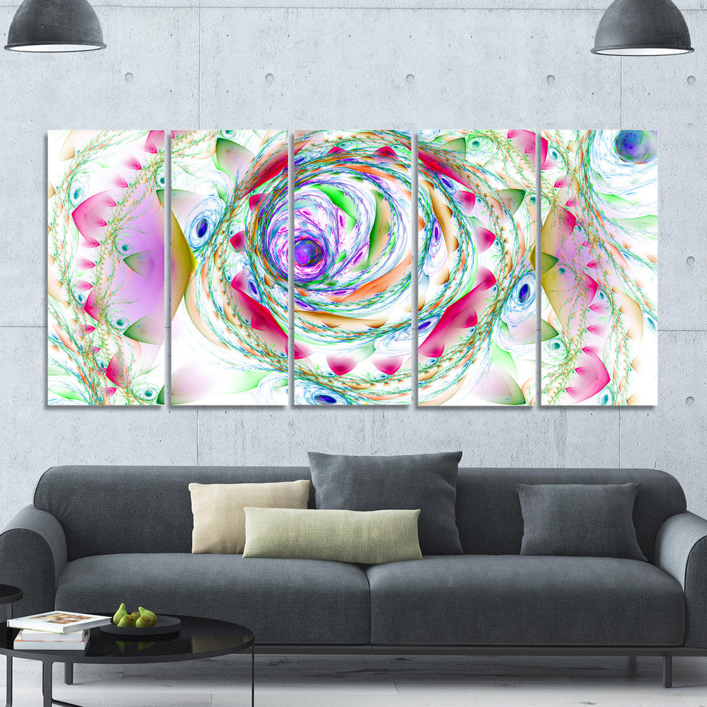 Multi Color Exotic Flower Whirlpool, Floral Canvas Art Print, 60"x28", 5 Panels