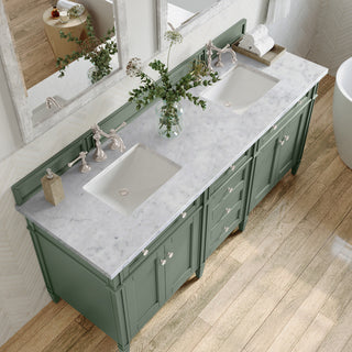 Brittany 72" Double Vanity, Smokey Celadon,  Carrara Marble Top