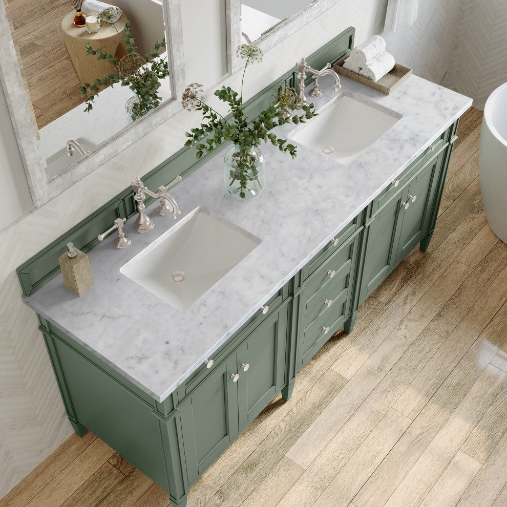 Brittany 72" Double Vanity, Smokey Celadon,  Carrara Marble Top