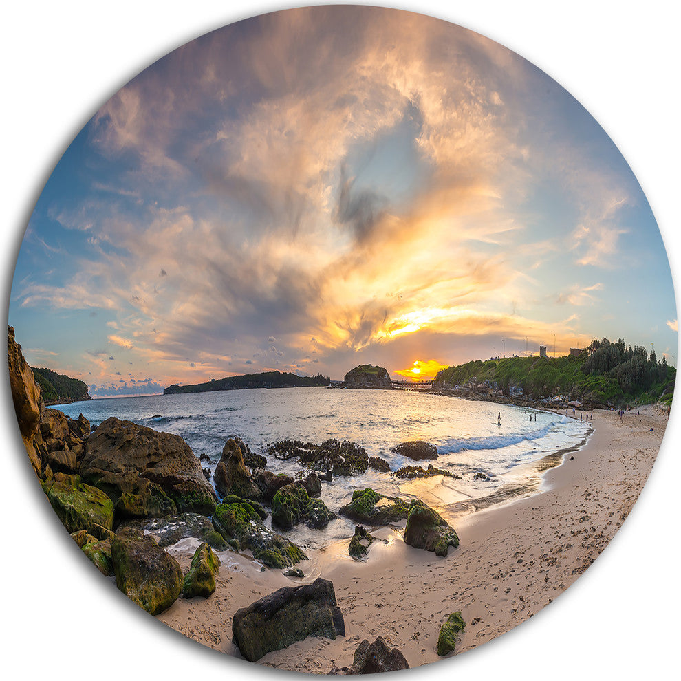 Sydney Seashore During Sunset, Seashore Round Metal Wall Art, 11"