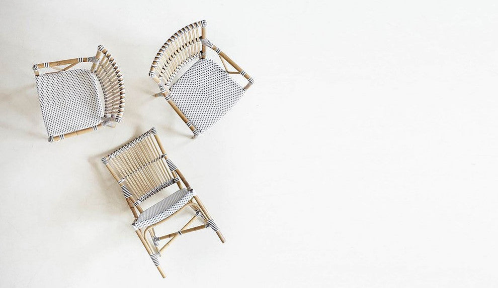 Monique Rattan Bistro Side Chair - White with Cappuccino Dots