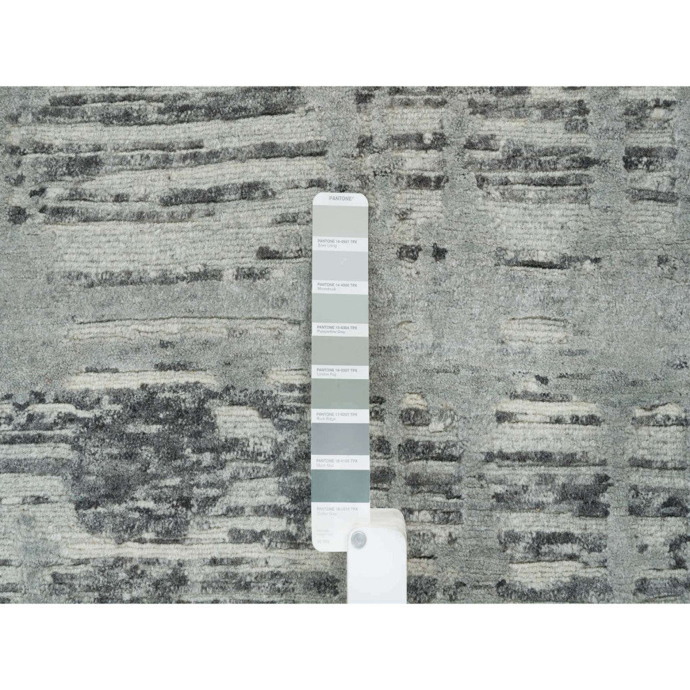 Dark Gray Hand Spun Undyed Wool,Hand Knotted,Round Oriental Rug, 10'1"x10'1"