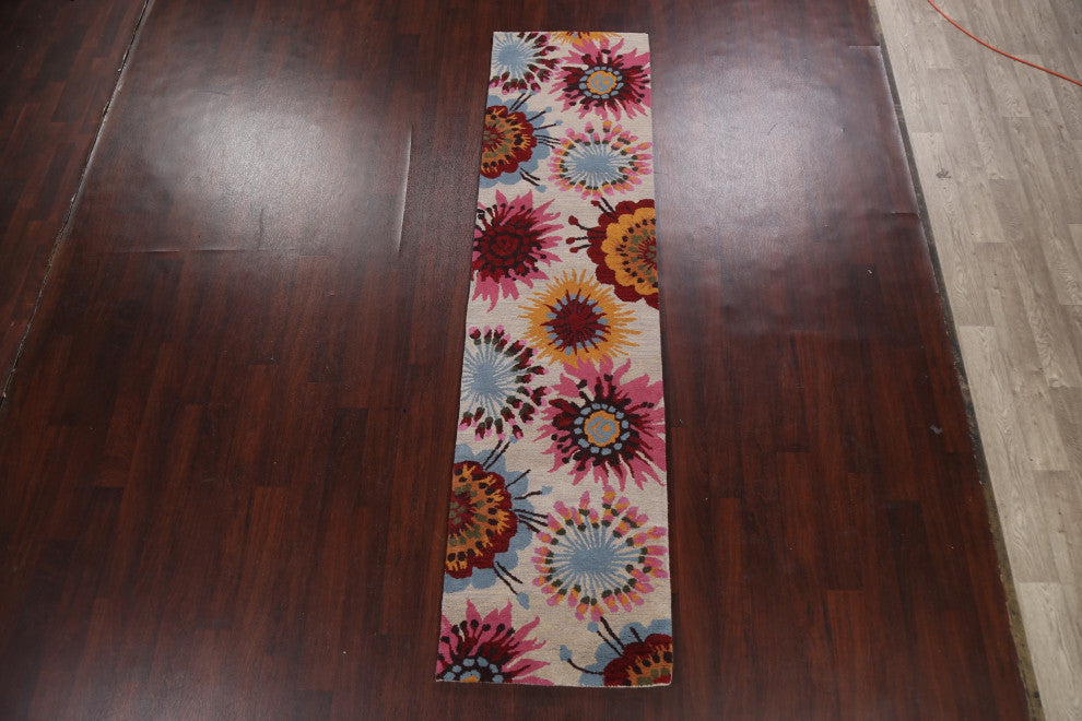 Floral Contemporary Oriental Runner Rug Hand-tufted Wool Carpet 3x10